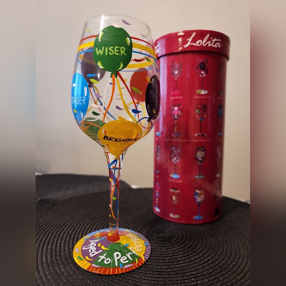 Lolita Painted Wine Glass, "Aged to Perfection"